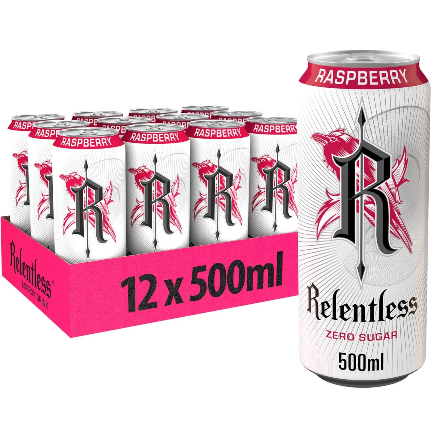 Relentless Raspberry Zero Sugar Energy Drink - 500ml - Case of 12