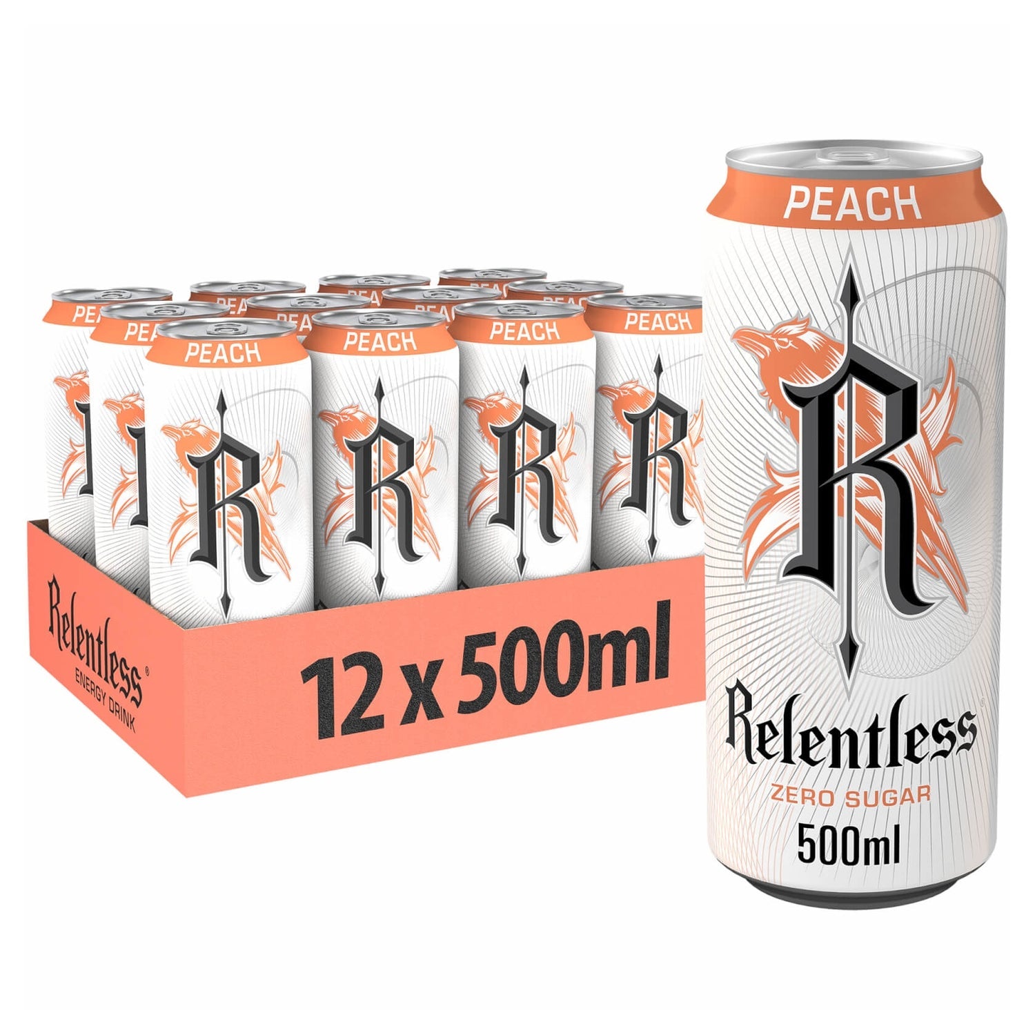 Relentless Peach Zero Sugar - 500ml Case of 12