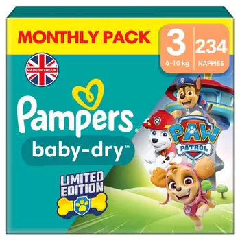 Pampers Paw Patrol Baby Dry Nappies Size 3 - 6kg-10kg - 234 Nappies