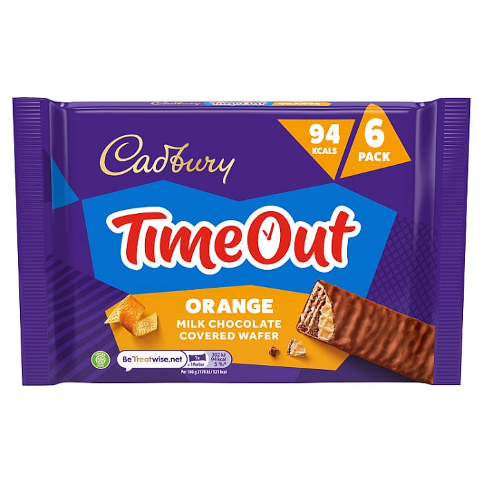 Cadbury Time Out Wafer Orange Chocolate Bar 6 Pack - 121g