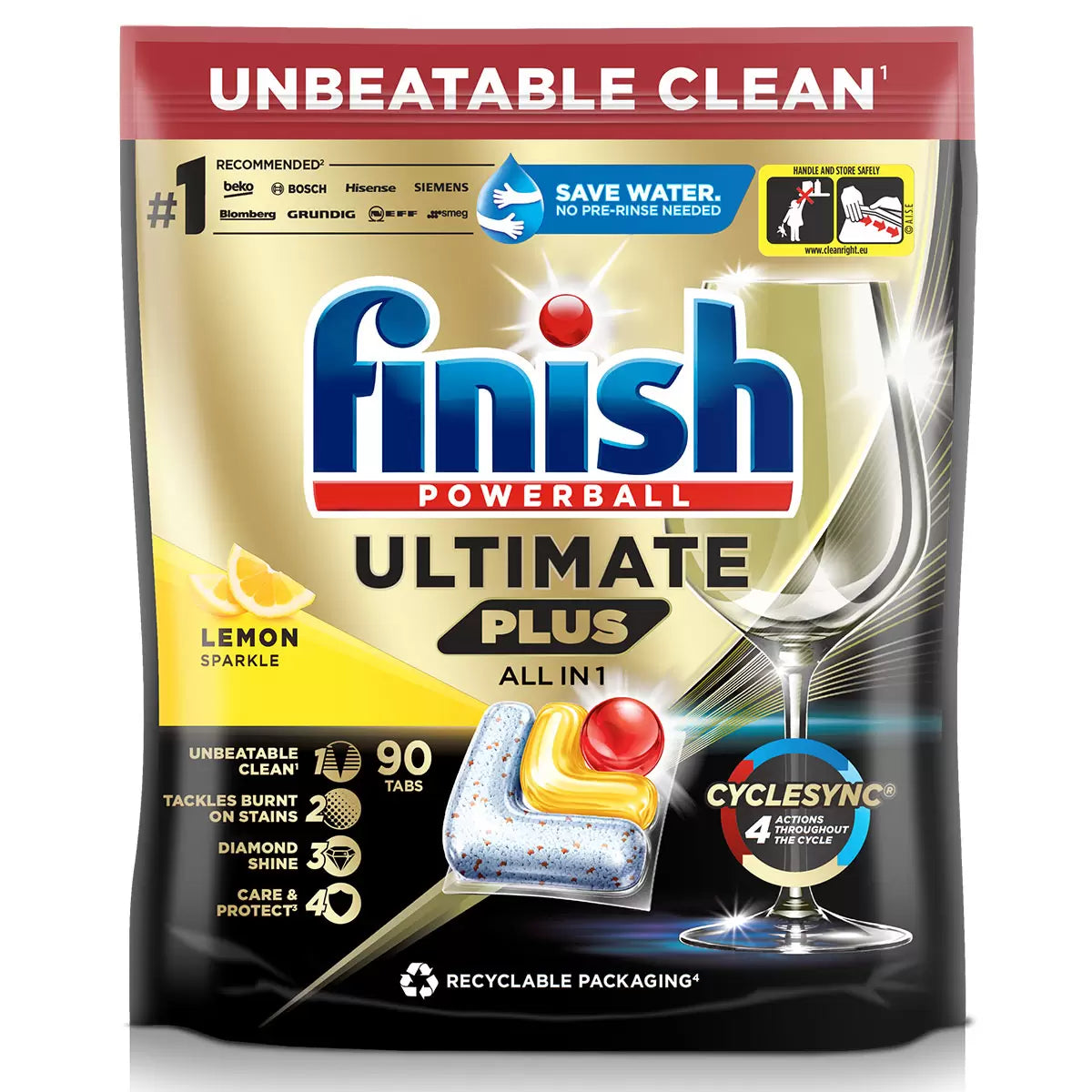 Finish Ultimate Plus All in One Lemon Sparkle - Pack of 90 - Greens Essentials