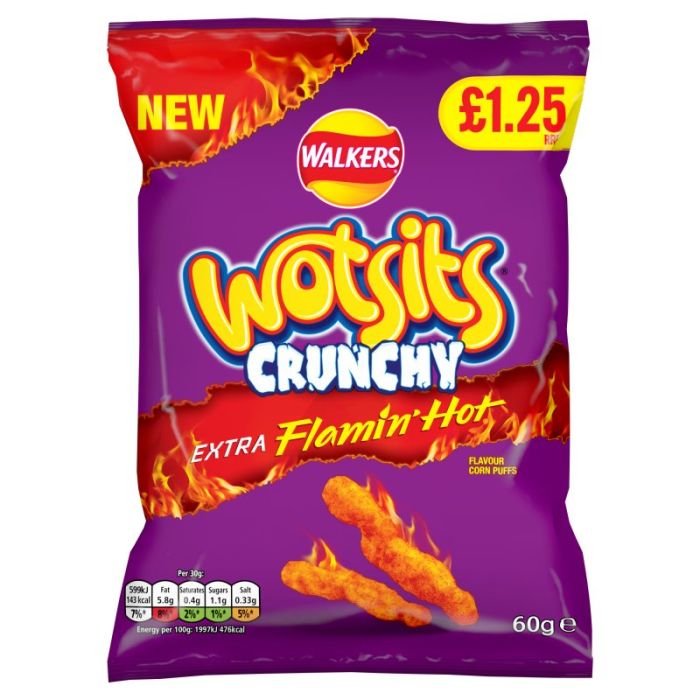 Walkers Wotsits Crunchy Extra Flamin' Hot Crisps - 60g