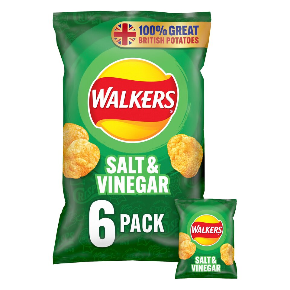 Walkers Salt & Vinegar Crisps - 25g - Pack of 6