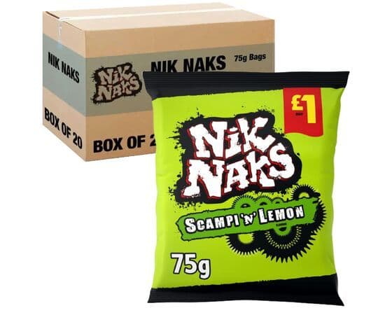Nik Naks Scampi 'N' Lemon Crisps - 75g - Pack of 20