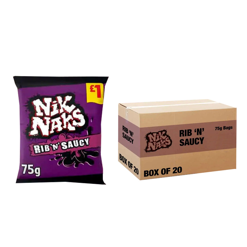 Nik Naks Rib 'N' Saucy Crisps - 75g - Pack of 20