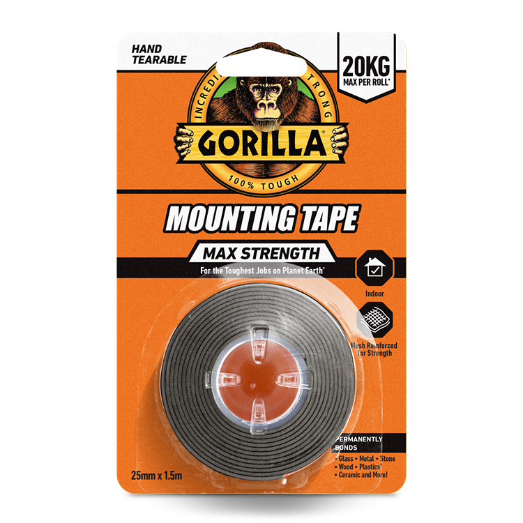 Gorilla Max Strength Mounting Tape Black 25mm x 1.5m