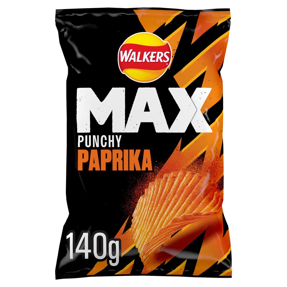 Walkers Max Punchy Paprika Crisps - 27g - Pack of 6