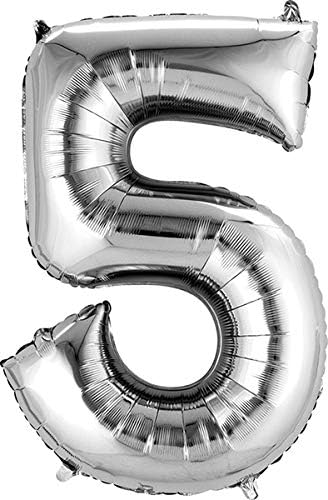 Sensations Silver Foil Helium Balloon Number 5 - 34"/ Helium Filled - Greens Essentials