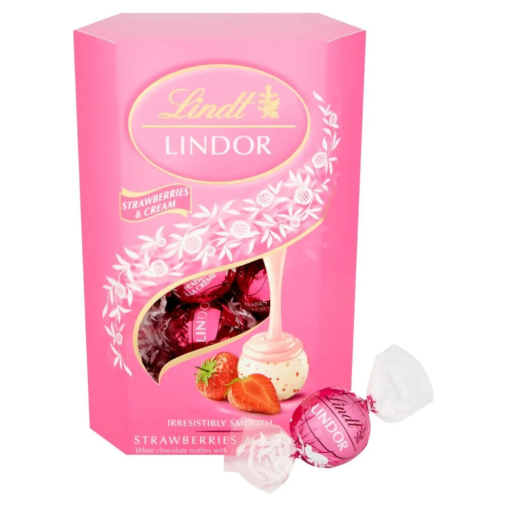 Lindt Lindor Strawberries & Cream Chocolate Truffles Box - 200g