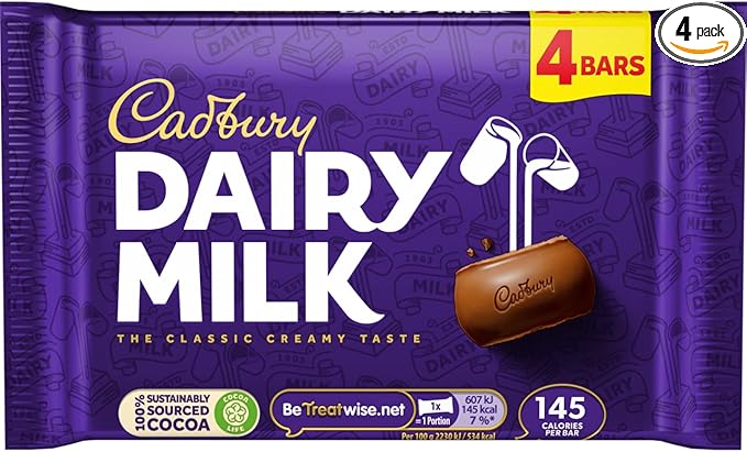 Cadbury Dairy Milk Chocolate Bar 4 Pack - 108.8g