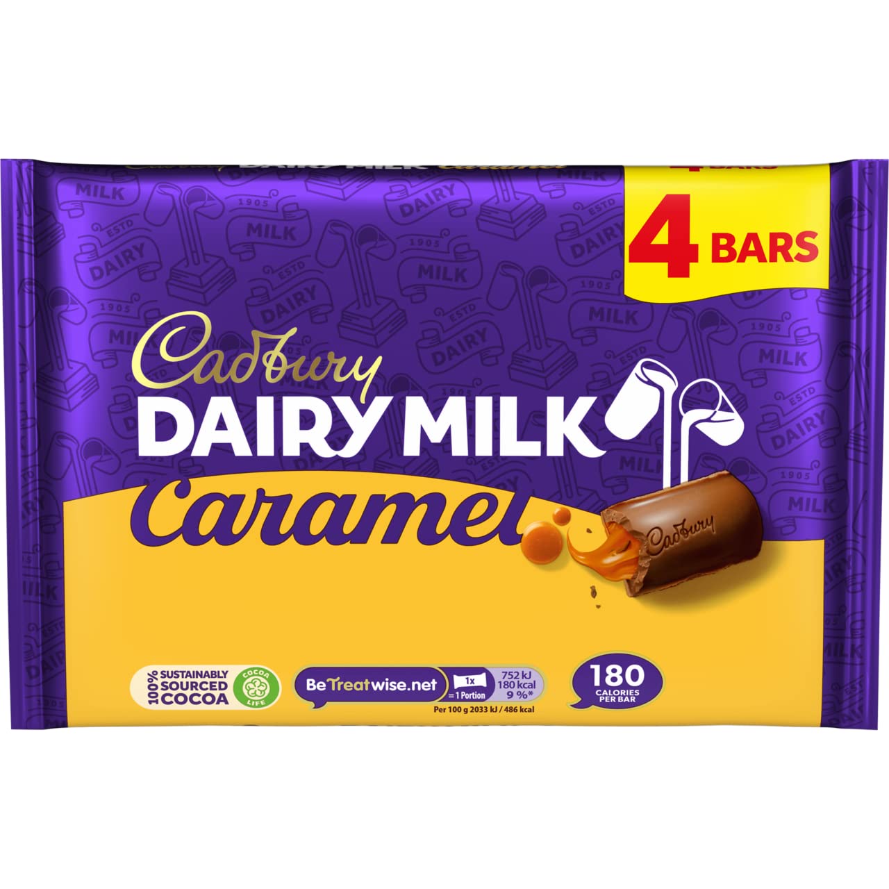 Cadbury Dairy Milk Caramel Chocolate Bar Multipack - 37g - Pack of 4