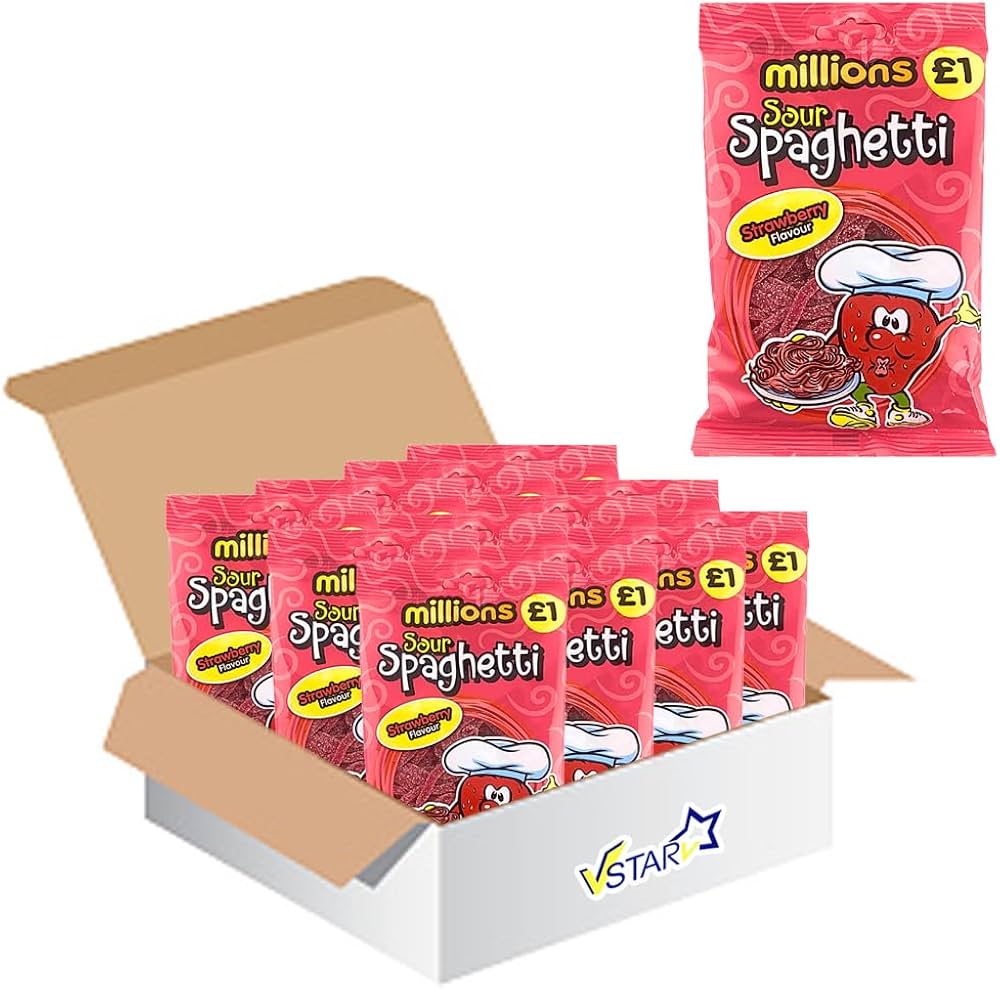 Millions Sour Strawberry Spaghetti - 120g - Pack of 12