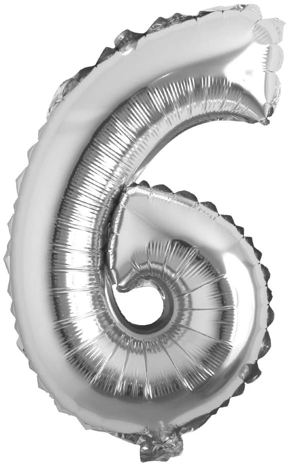 Silver Foil Helium Balloon Number 6 - 34"/ 86cm