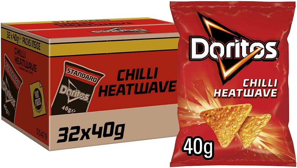 Doritos Chilli Heatwave Tortilla Chips Crisps - 40g Pack of 32