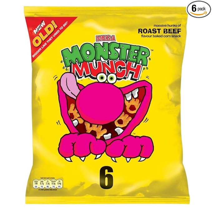 Monster Munch Roast Beef Snacks - 22g - Pack of 6