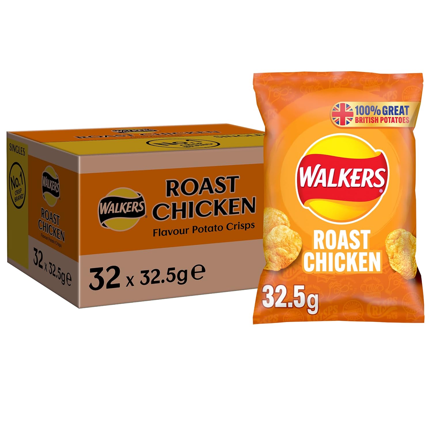 Walkers Roast Chicken Crisps - 32.5g - Pack of 32