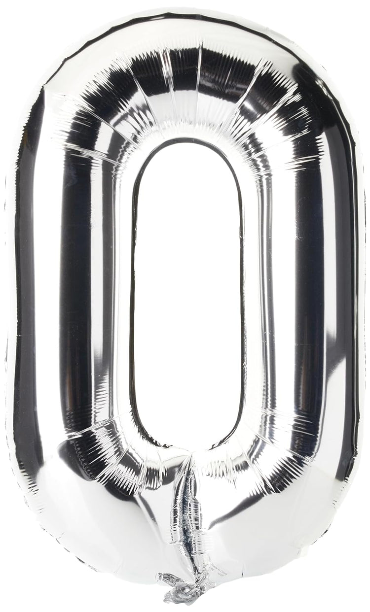 Sensations Silver Foil Helium Balloon Number 0 - 34"/ 86cm - Greens Essentials