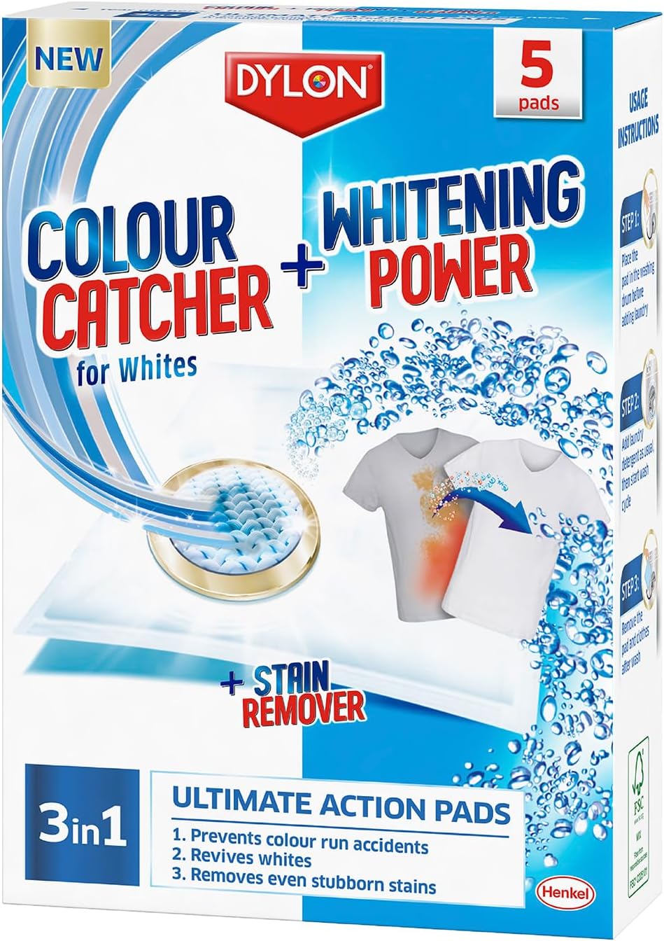 Dylon Colour Catcher 3in1 Whitener & Stain Remover Pads - Pack of 5