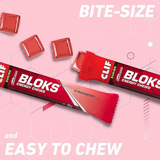 Clif Bloks Energy Chews Strawberry Flavour + Caffeine Bar - 60g