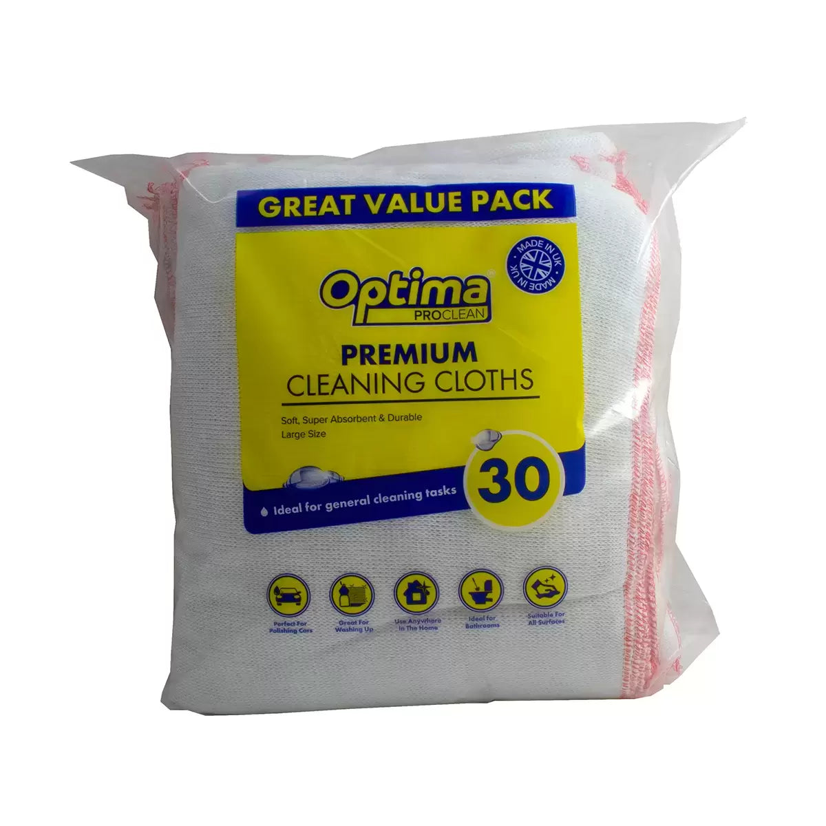 Optima Pro Clean Large White Dishcloths - Pack of 30