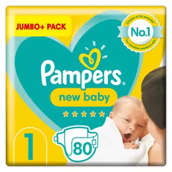 Pampers New Baby Nappies Size 1 - Jumbo+ 80 Nappies