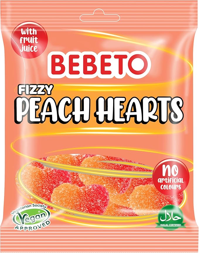 Bebeto Fizzy Peach Hearts - 150g - Pack of 10