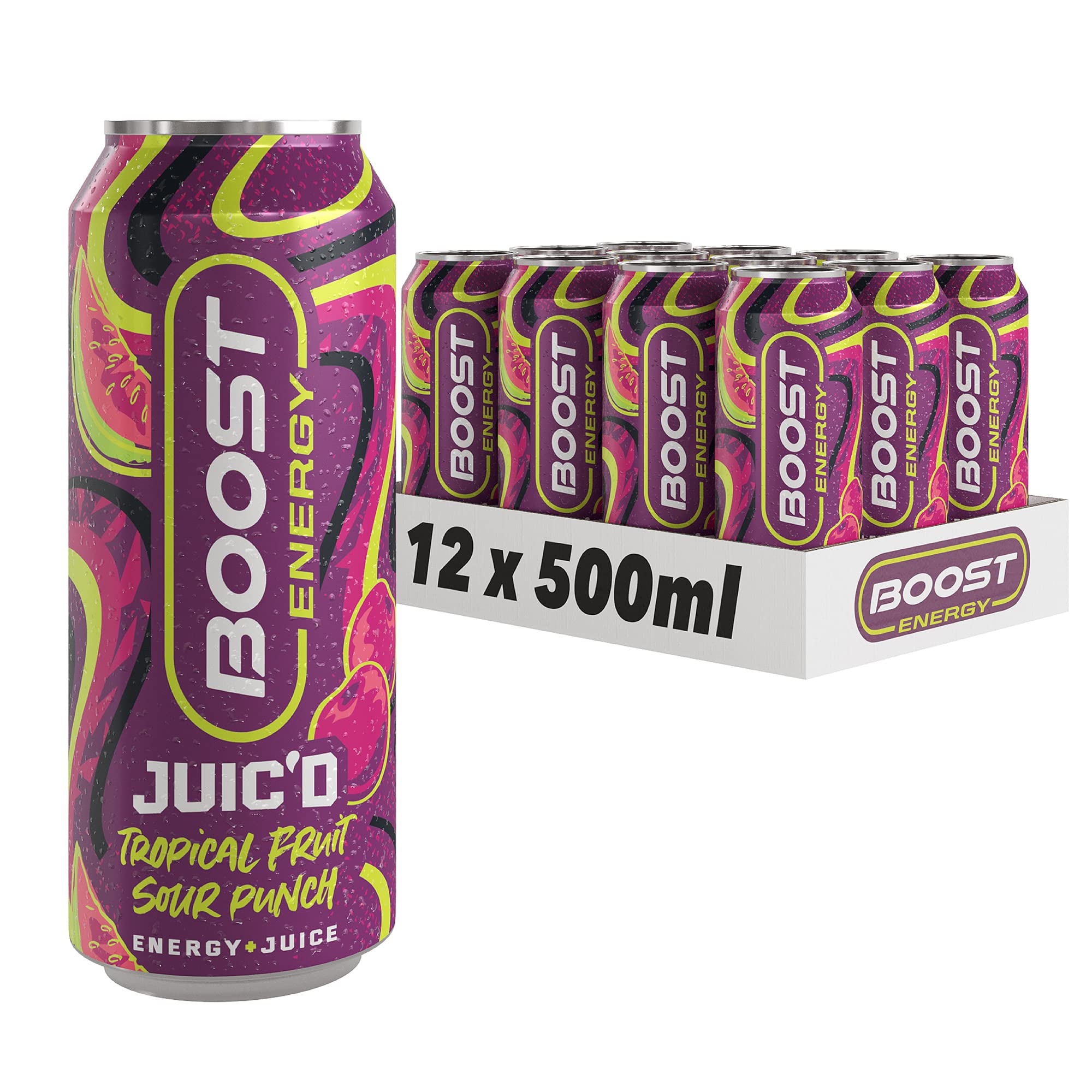Boost Energy Juic'd Tropical Fruit Sour Punch - 500ml Case of 12