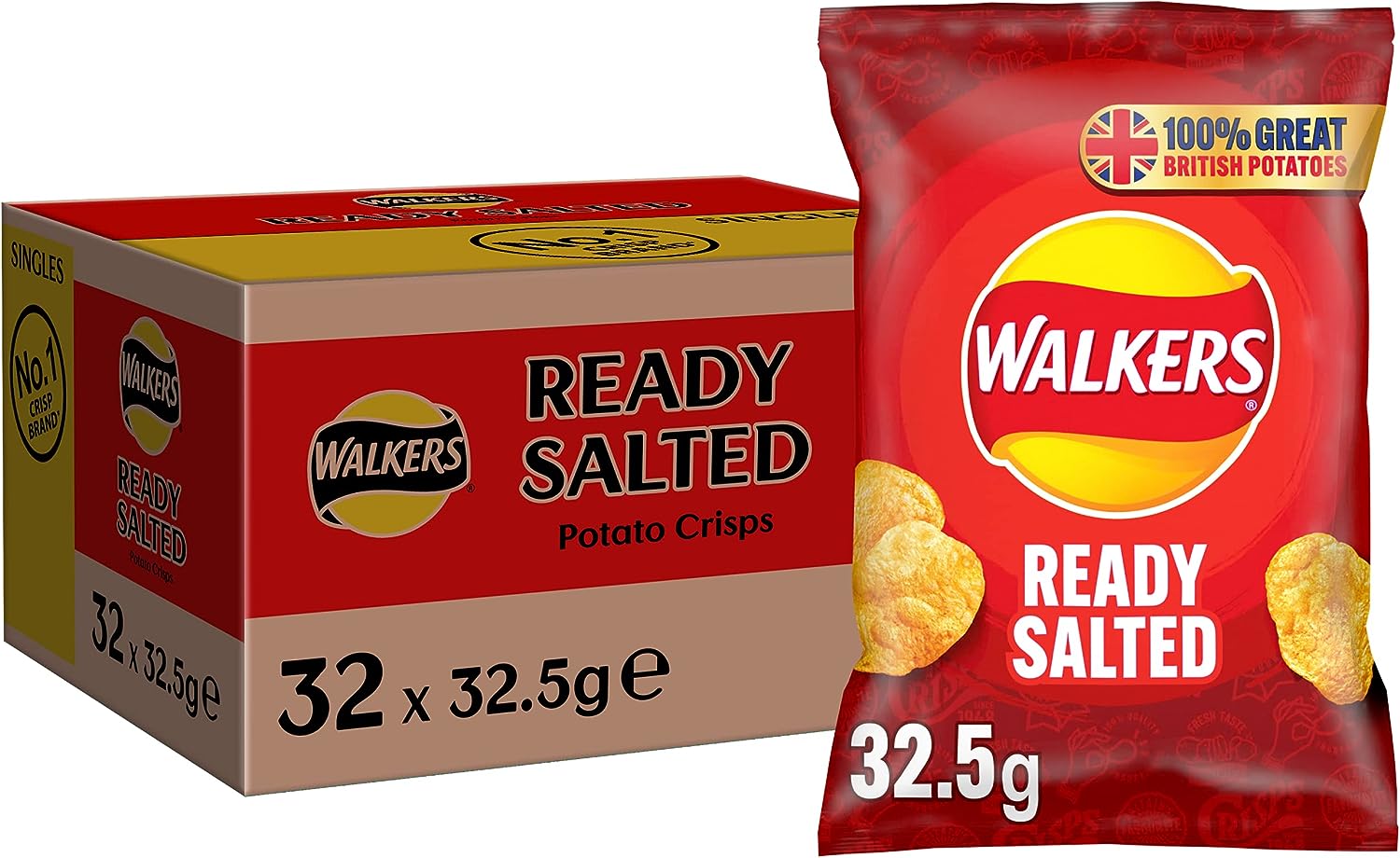 Walkers Ready Salted Crisps - 32.5g - Pack of 32