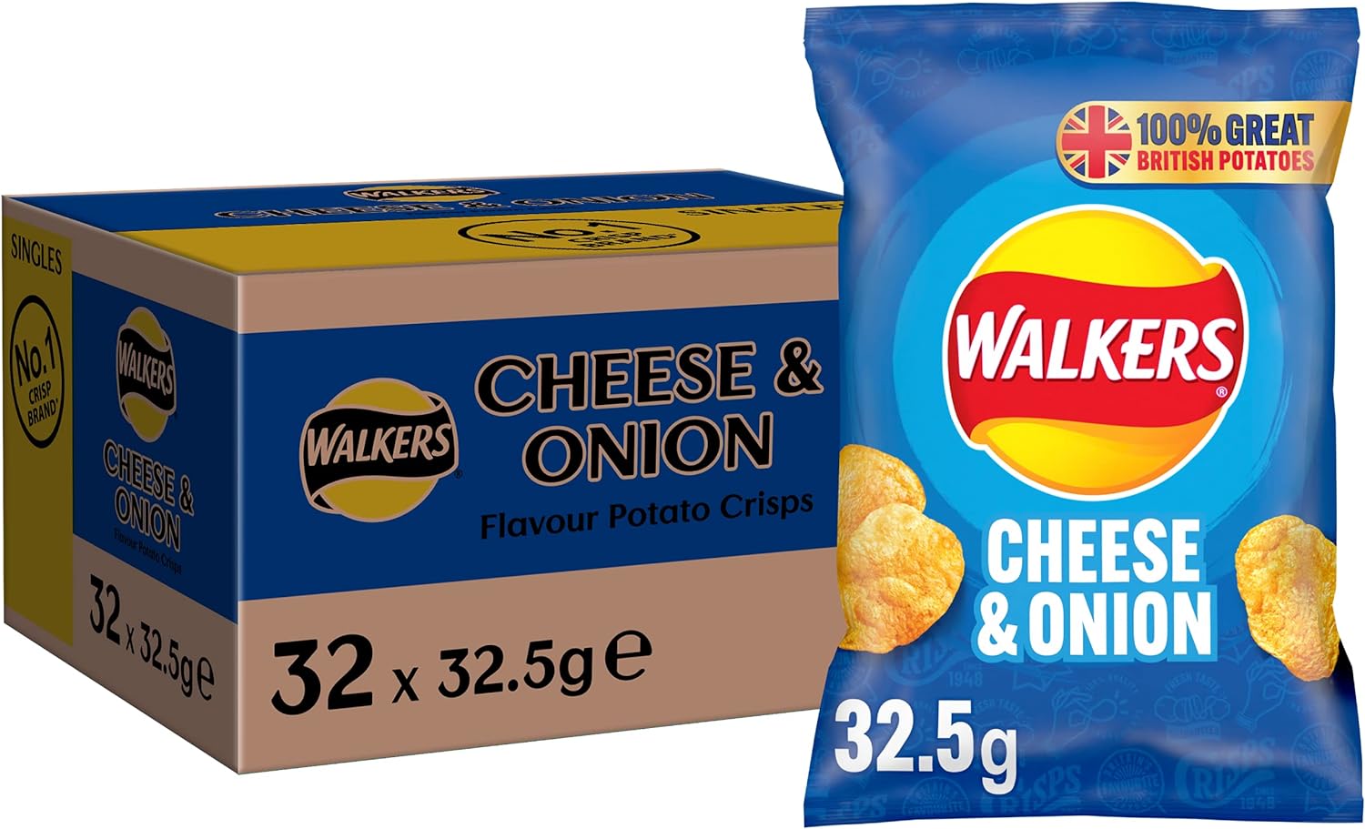 Walkers Cheese & Onion Crisps - 32.5g - Pack of 32