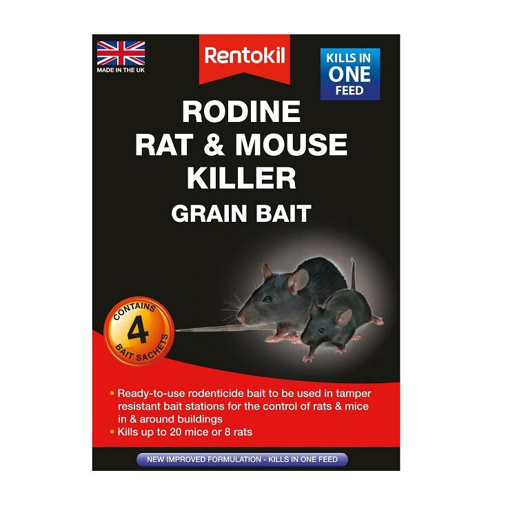 Rentokil Rodine Rat & Mouse Killer Grain Bait Sachet - Pack of 4
