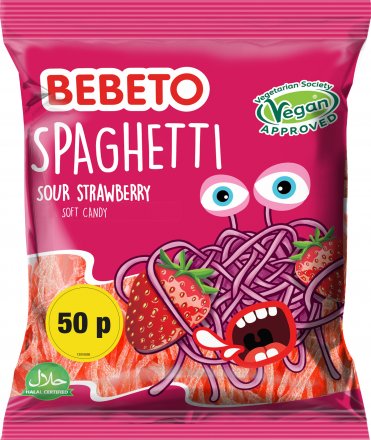 Bebeto Spaghetti Sour Strawberry Soft Candy - 70g