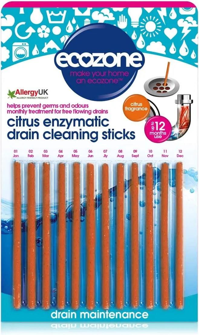 Ecozone Enzymatic Drain Cleaning Sticks Citrus - Pack of 12 - Greens Essentials