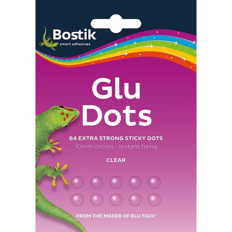 Bostik Extra Strong Clear Glue Sticky Dots 10mm -pack of 64