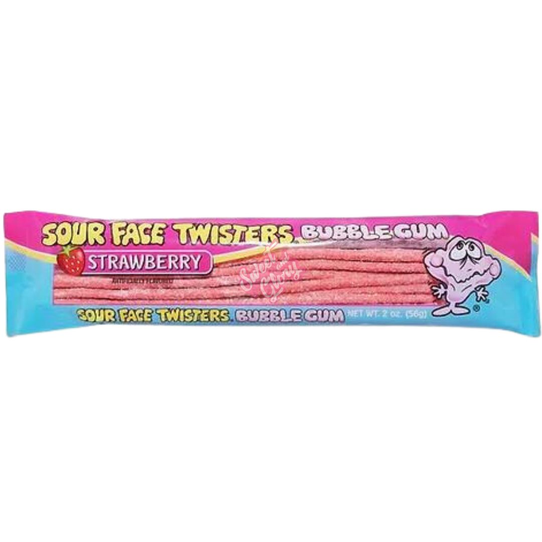 Sour Face Twisters Straws Strawberry Gum - 57g