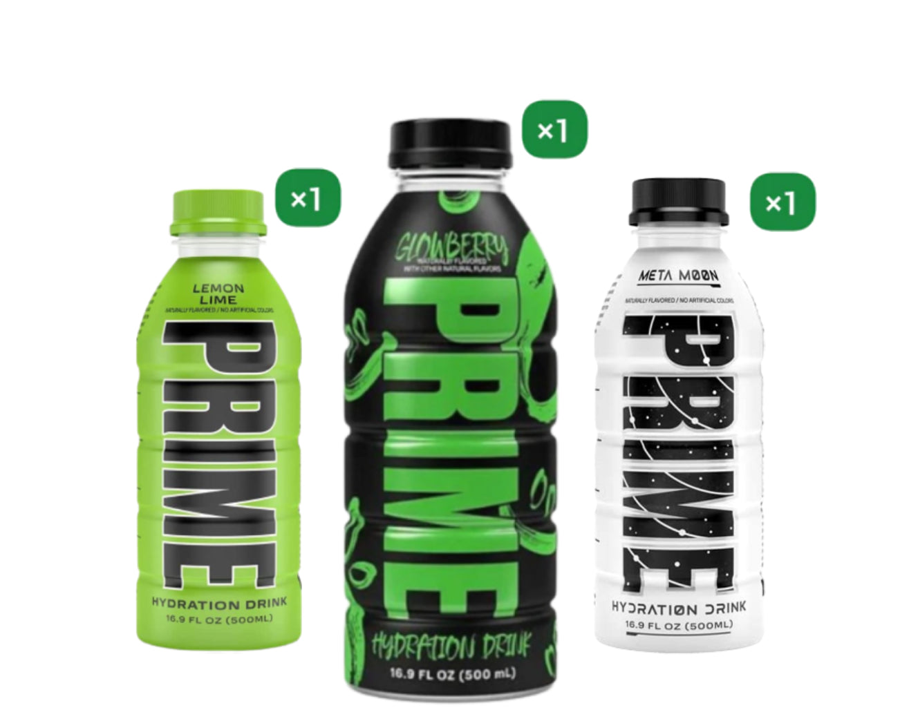 Prime Hydration Drink 500ml Glowberry x Prime Hydration Drink Meta Moon x Prime Hydration Drink Lemon Lime