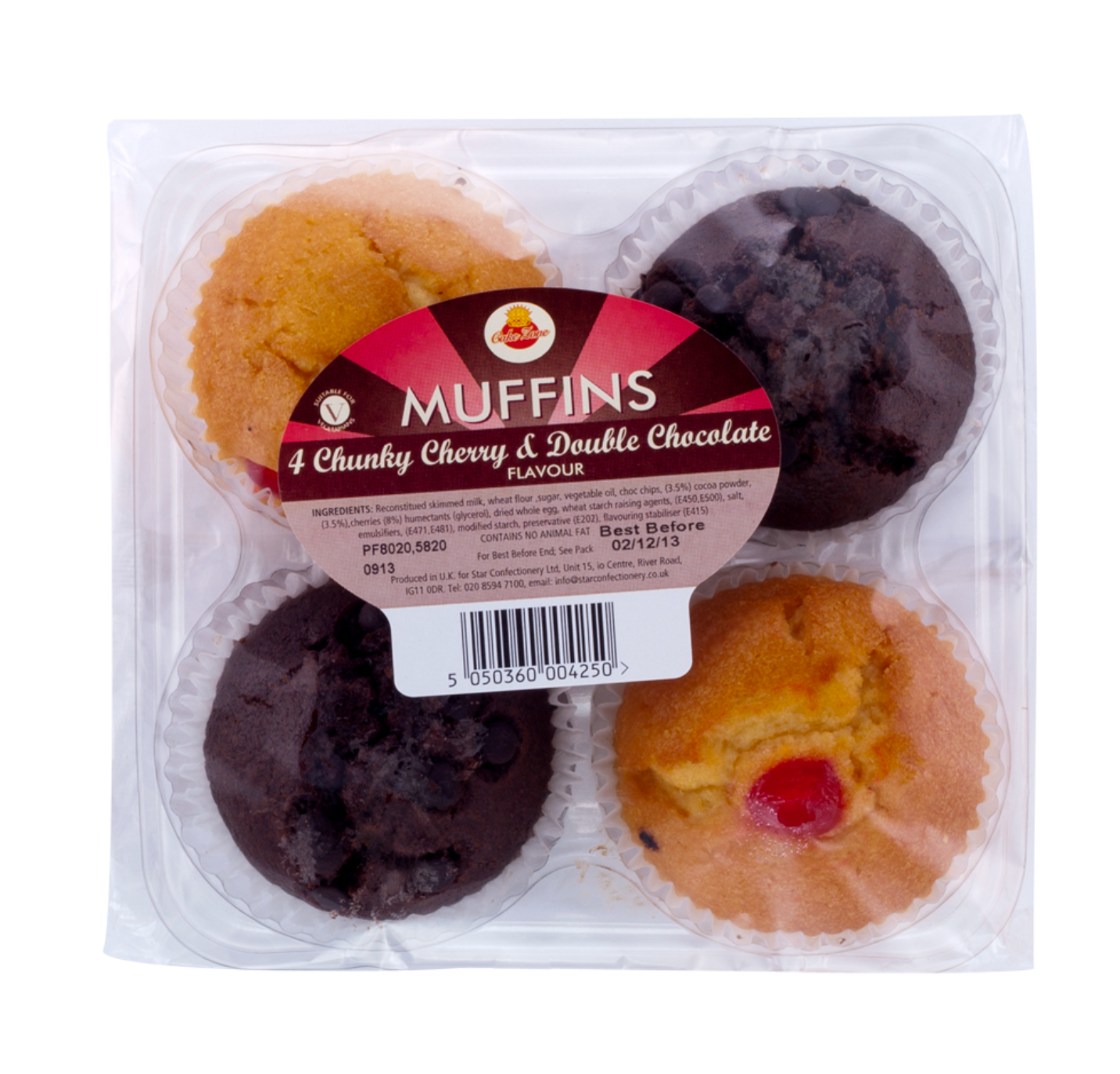 Cake Zone 4 Pack Chunky Cherry & Double Chocolate Muffins