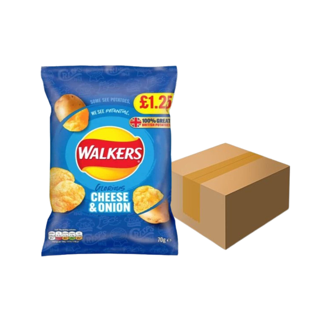 Walkers Cheese & Onion Crisps - 70g Pack of 18