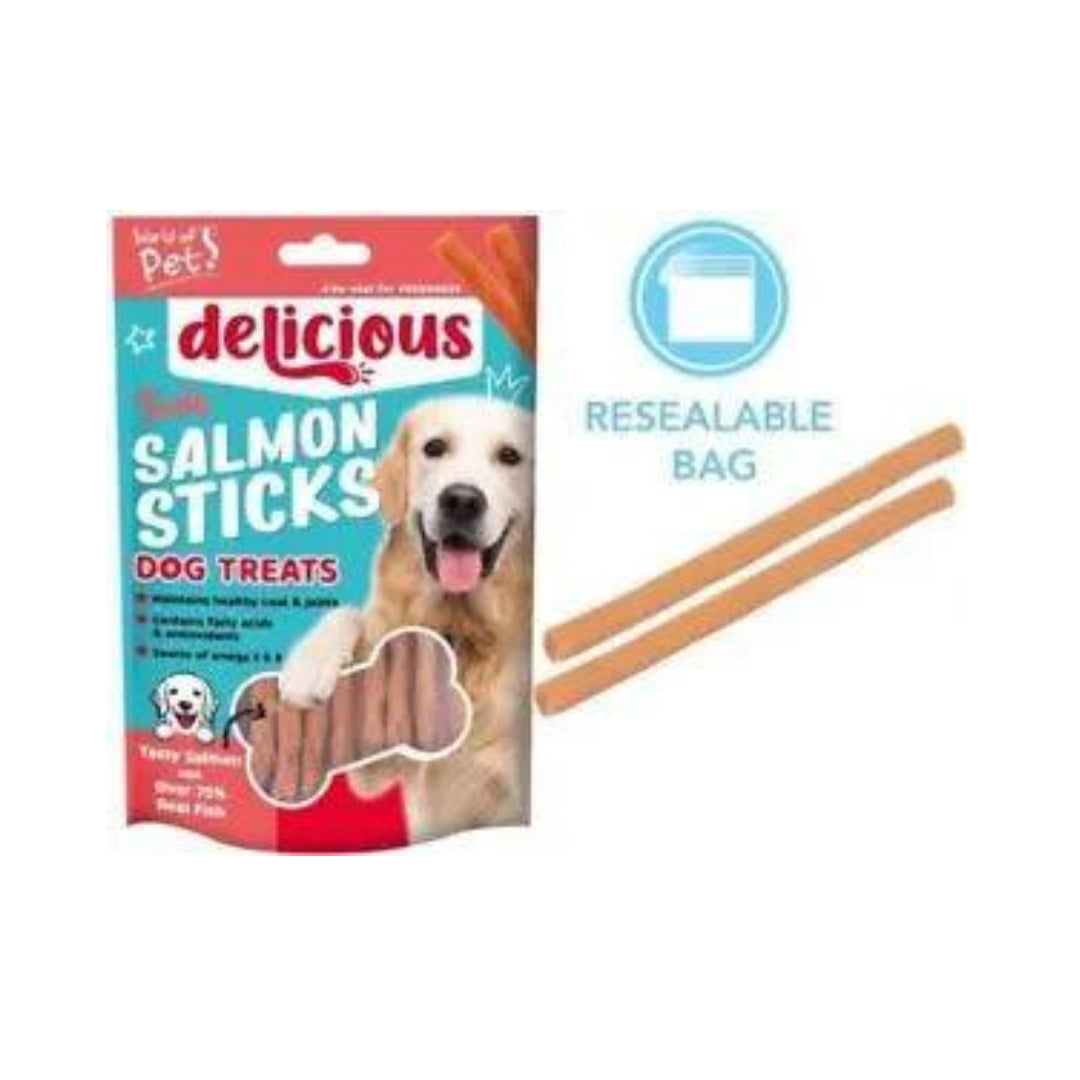 World Of Pets Lachssticks Leckerli für Hunde – 80 Gramm – Packung mit 18 Stück