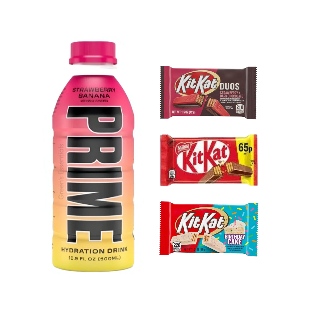 Prime Hydration Drink Strawberry Banana x Kit Kat Bundles