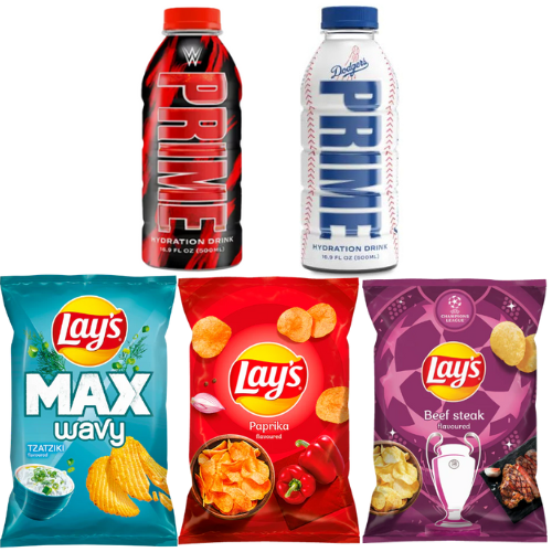 Prime Hydration WWE Limited Edition X Prime Hydration LA Dodgers Ice Pop Fly X Lays Max Wavy Tzatziki - 120g X Lays Paprika - 130g X Lays Beef Steak - 130g