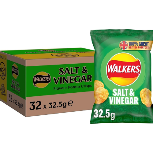Walkers Salt & Vinegar Crisps - 32.5g - Pack of 32