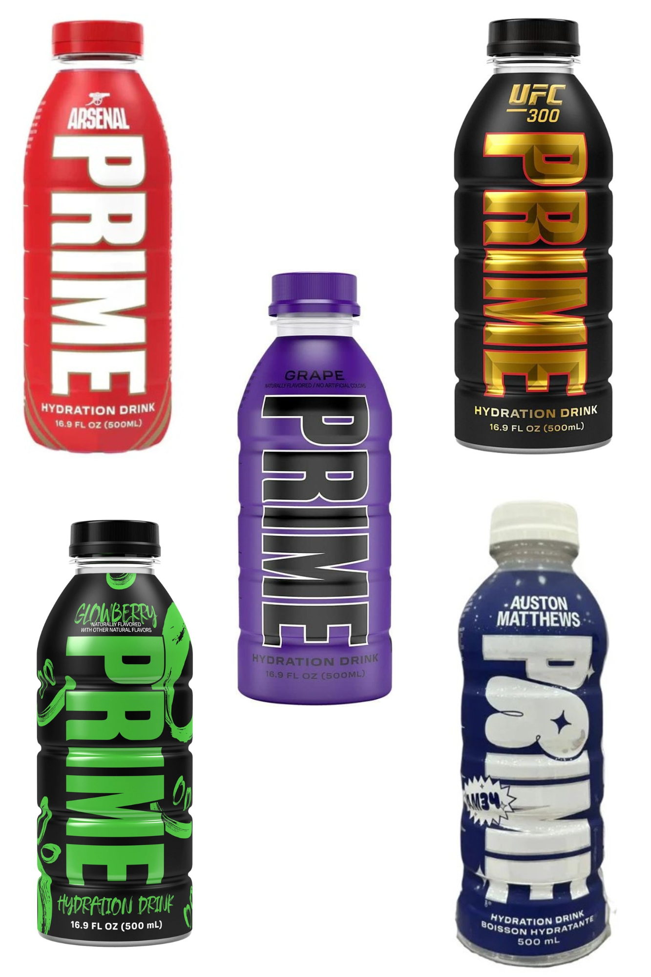 Prime Hydration Arsenal Football Club Bottle x UFC x Grape x Glowberry x Auston Matthews