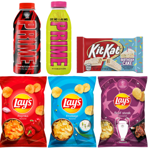 Prime Hydration WWE Limited Edition X Prime Hydration Erling Haaland X  Lays Paprika - 130g X Lays Fromage - 130g X Kit Kat Birthday Cake Bar - 42g X Lays Beef Steak - 130g