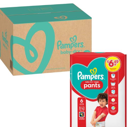 Pampers Baby-Dry Nappy Pants Size 6, 14kg - 19kg - 19 Nappies - Pack of 4