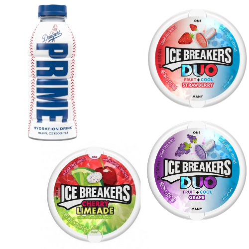 Prime Hydration LA Dodgers Ice Pop Fly X Ice Breakers Duo Mints Bundle