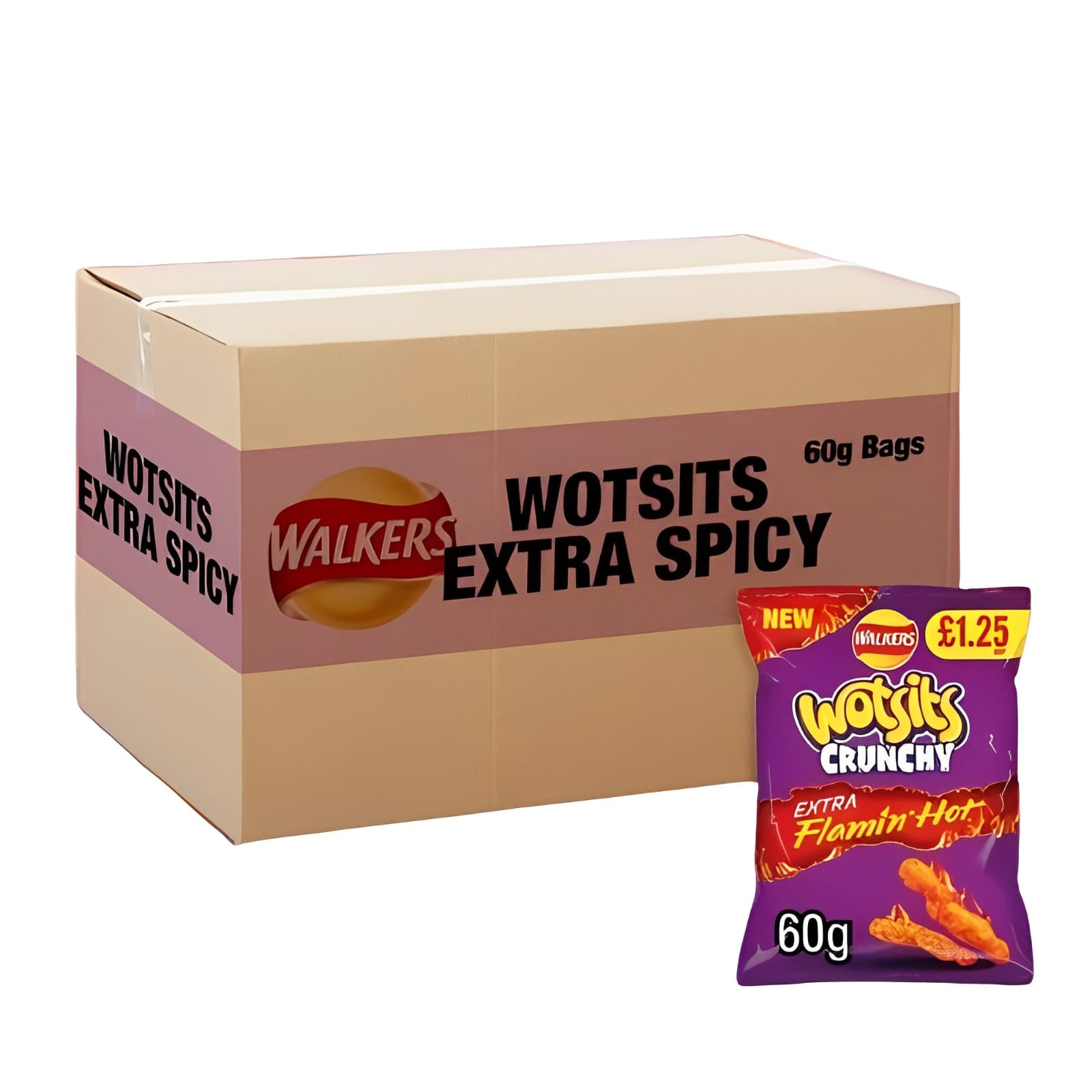 Walkers Wotsits Crunchy Extra Flamin' Hot Crisps - 60g - Pack of 15