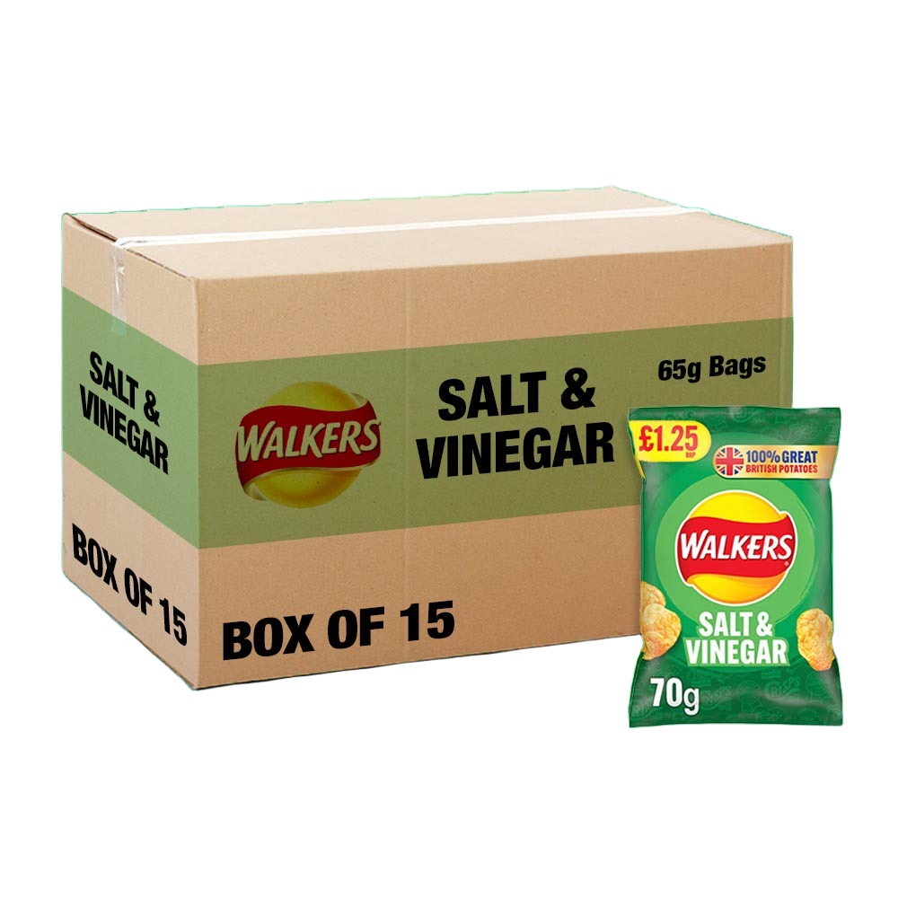 Walkers Salt & Vinegar Crisps - 70g - Pack of 18