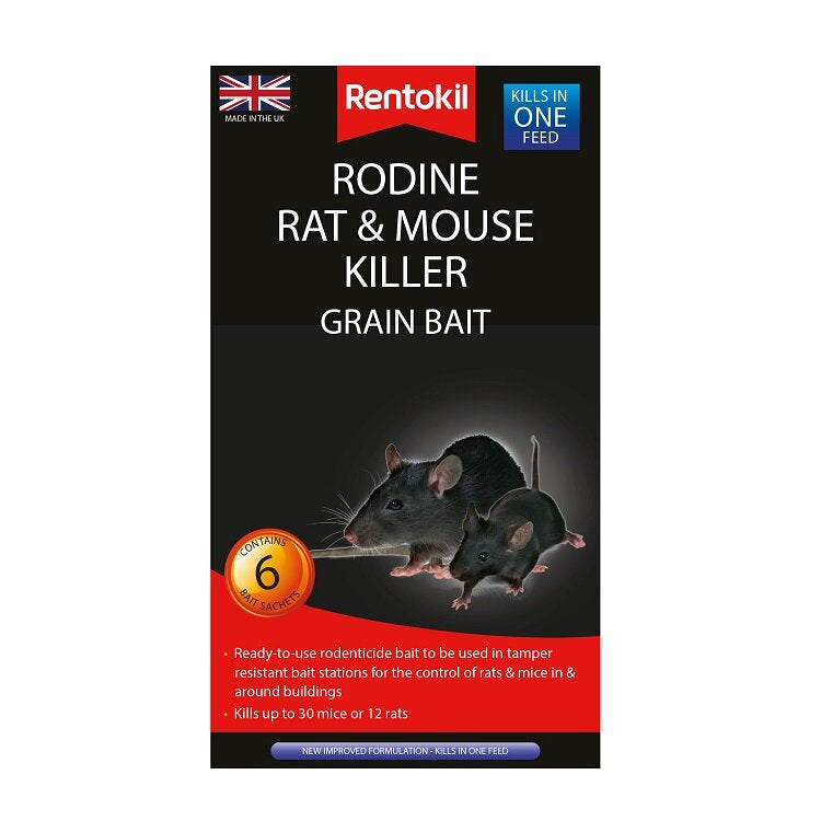 Rentokil Rodine Rat & Mouse Killer Grain Bait Sachet - Pack of 6