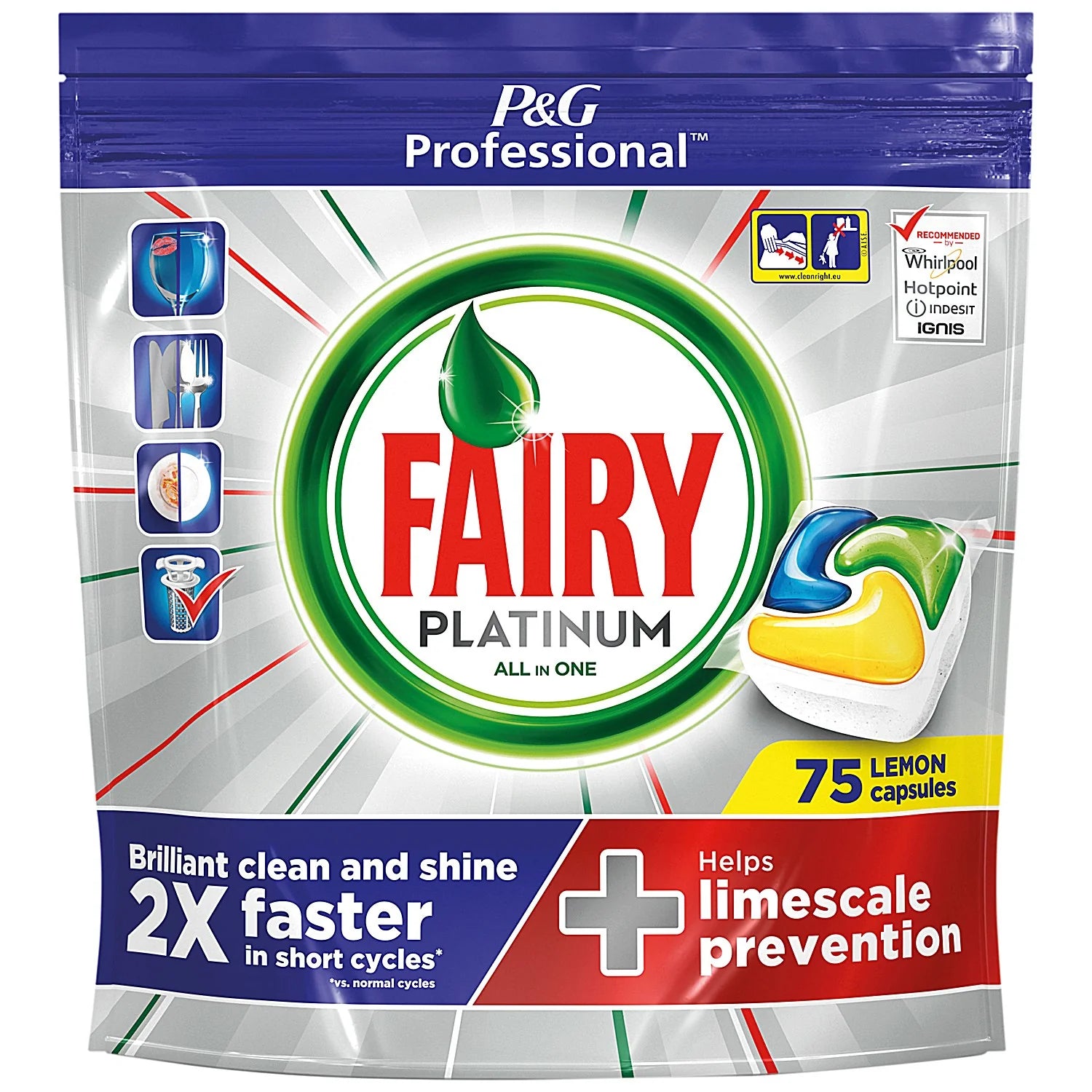 Fairy Platinum All in One Dishwasher Tablets Regular - 75 Capsules