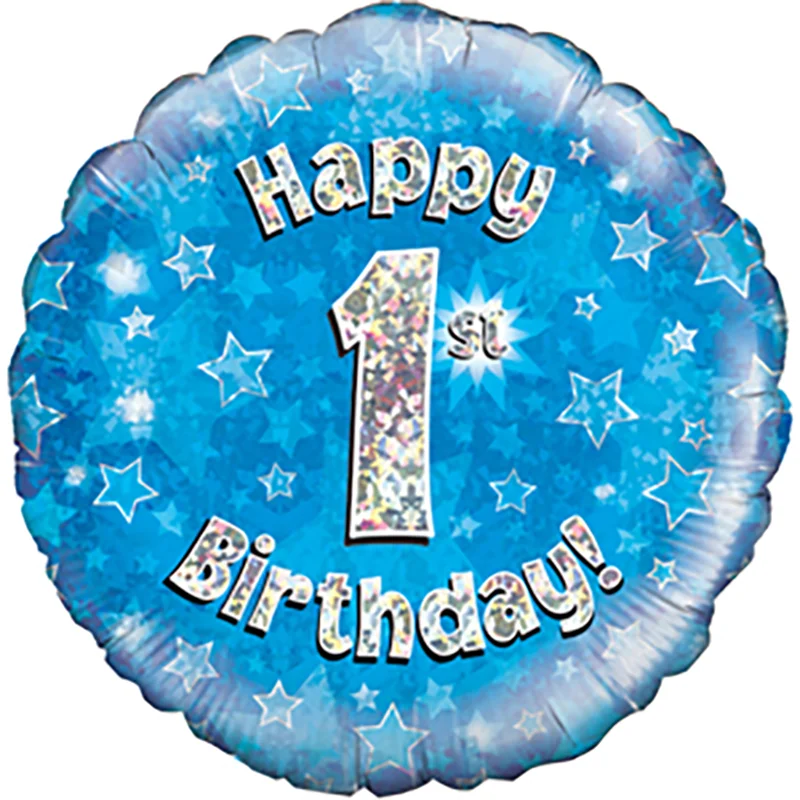 Happy 1st Birthday Holographic Foil Balloon - 18"/45.7cm